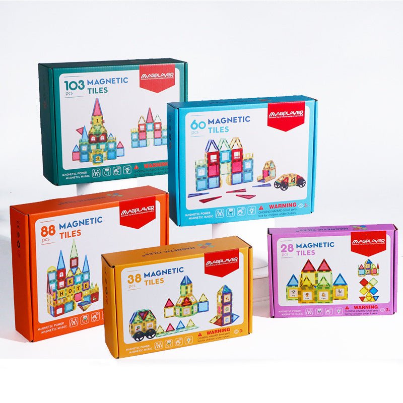 Cross-border 6.5cm color window magnetic building blocks children's educational magnetic assembly toys diy wholesale 1-3-6 set