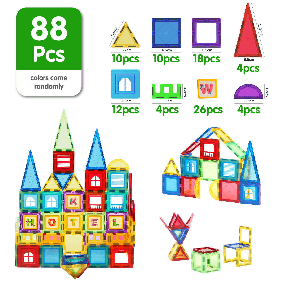 Cross-border 6.5cm color window magnetic building blocks children's educational magnetic assembly toys diy wholesale 1-3-6 set