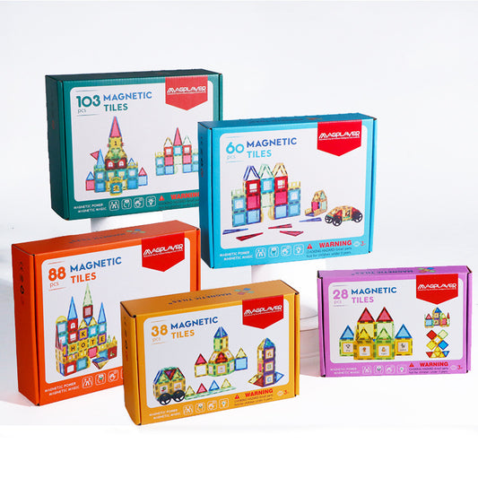 Cross-border 6.5cm color window magnetic building blocks children's educational magnetic assembly toys diy wholesale 1-3-6 set