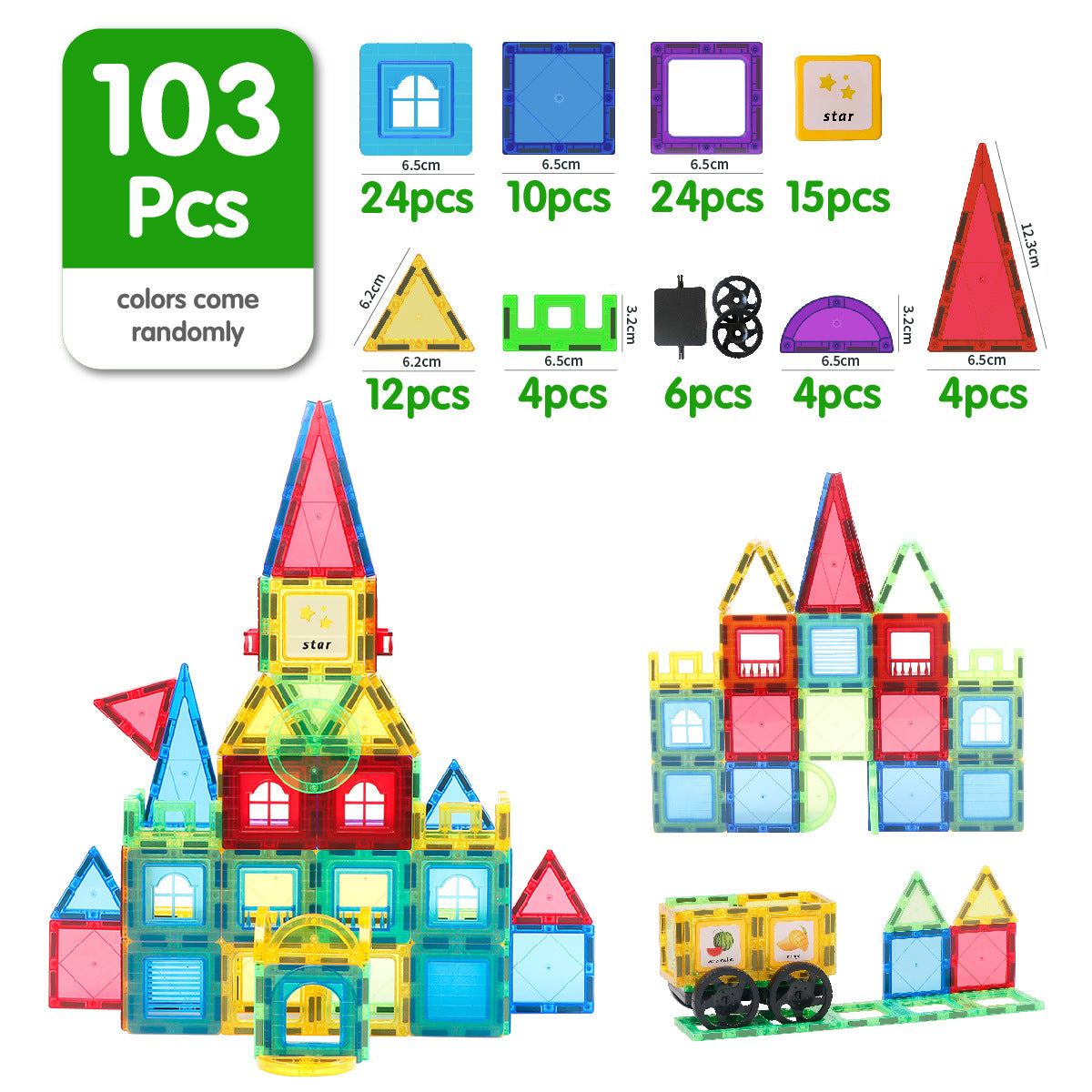 Cross-border 6.5cm color window magnetic building blocks children's educational magnetic assembly toys diy wholesale 1-3-6 set