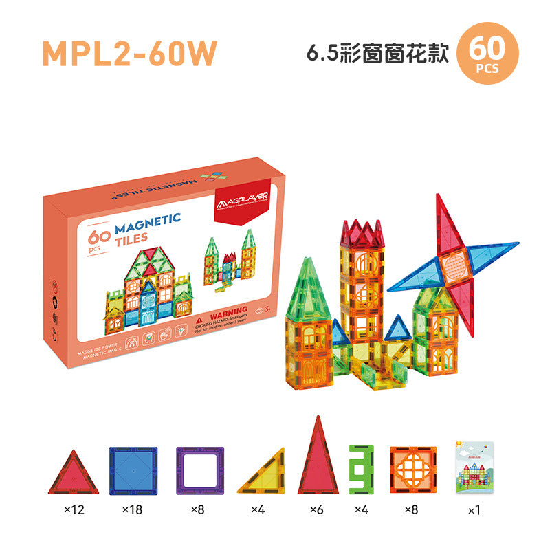Cross-border 6.5cm color window magnetic building blocks children's educational magnetic assembly toys diy wholesale 1-3-6 set